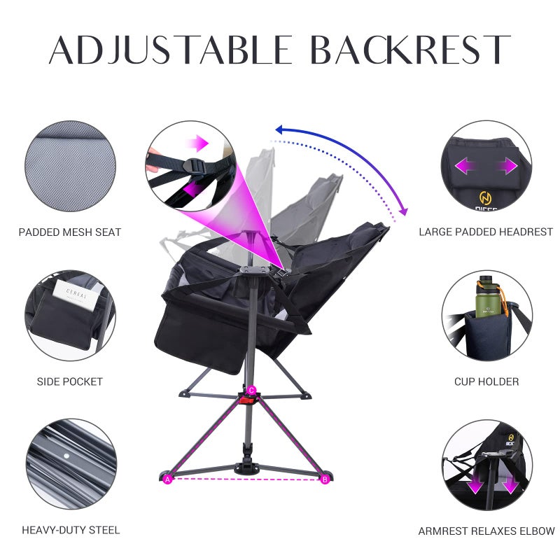 Nice C Hammock Camping Chair, Outdoor Camping Chair Rocker, Portable Swinging Sports Chair, High Back with Stand, Cup Holder, Side Pocket, Heavy Duty, Sport (1-Pack) - Image 2