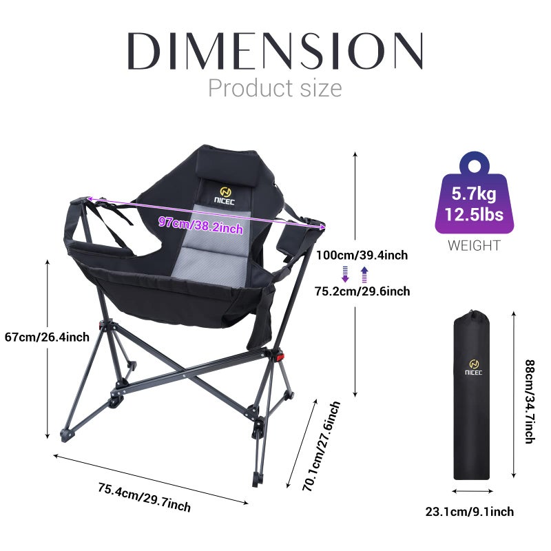 Nice C Hammock Camping Chair, Outdoor Camping Chair Rocker, Portable Swinging Sports Chair, High Back with Stand, Cup Holder, Side Pocket, Heavy Duty, Sport (1-Pack) - Image 4