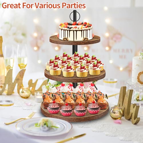 OugeWood Cupcake Stand, 3 Tier Large Cupcake Stand for 50 Mini Cupcakes Rustic Dessert Table Display Set Wood Cupcake Tower Cake Stand Tiered Tray Stand for Wedding Birthday Baby Shower 2 Pack - Image 2