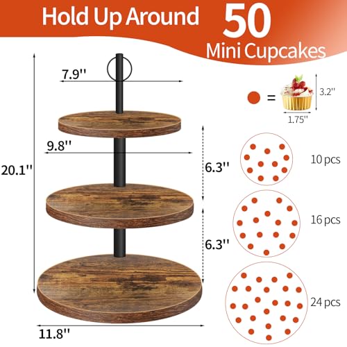 OugeWood Cupcake Stand, 3 Tier Large Cupcake Stand for 50 Mini Cupcakes Rustic Dessert Table Display Set Wood Cupcake Tower Cake Stand Tiered Tray Stand for Wedding Birthday Baby Shower 2 Pack - Image 3