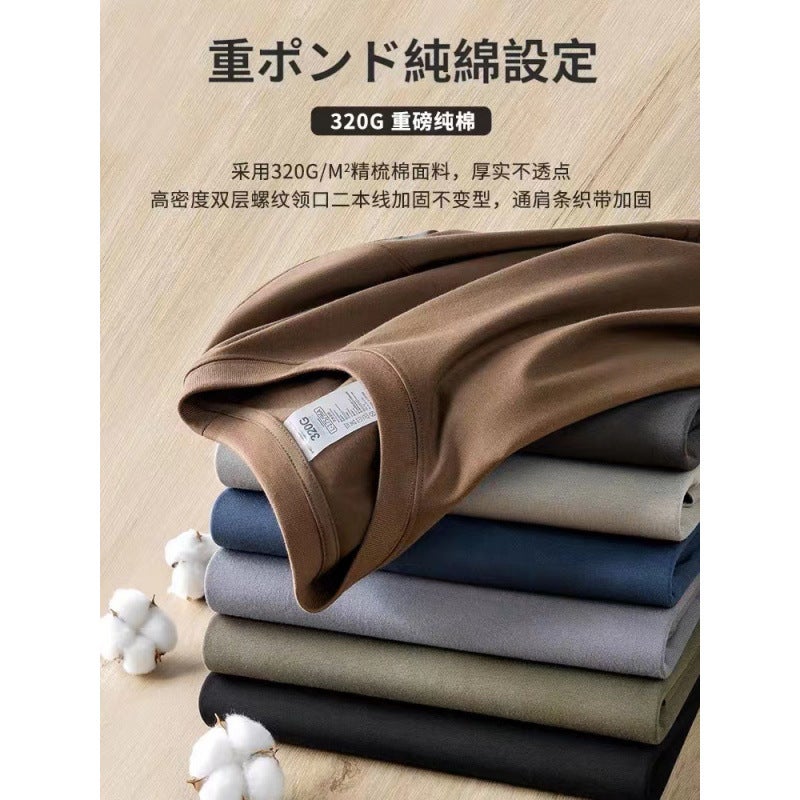 High-end 320g heavy combed cotton American round neck men's T-shirt men's and women's large version plus size summer trend bottoming shirt - Image 3