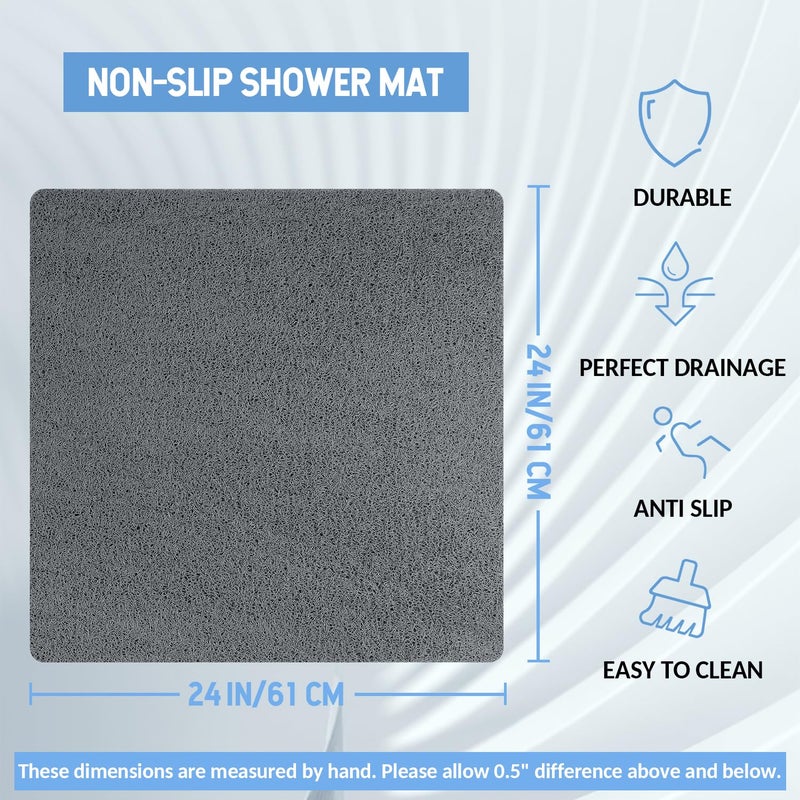 Hargiis Non Slip Shower Mat, Anti Slip Bath Mat, Quick Drying Bath Tub Mats, Foot Scrubber Mat, Anti Slip Mat for Tub, Floor, Bathroom, Home, Kitchen, Hotel (Grey 24â€x24â€) - Image 2