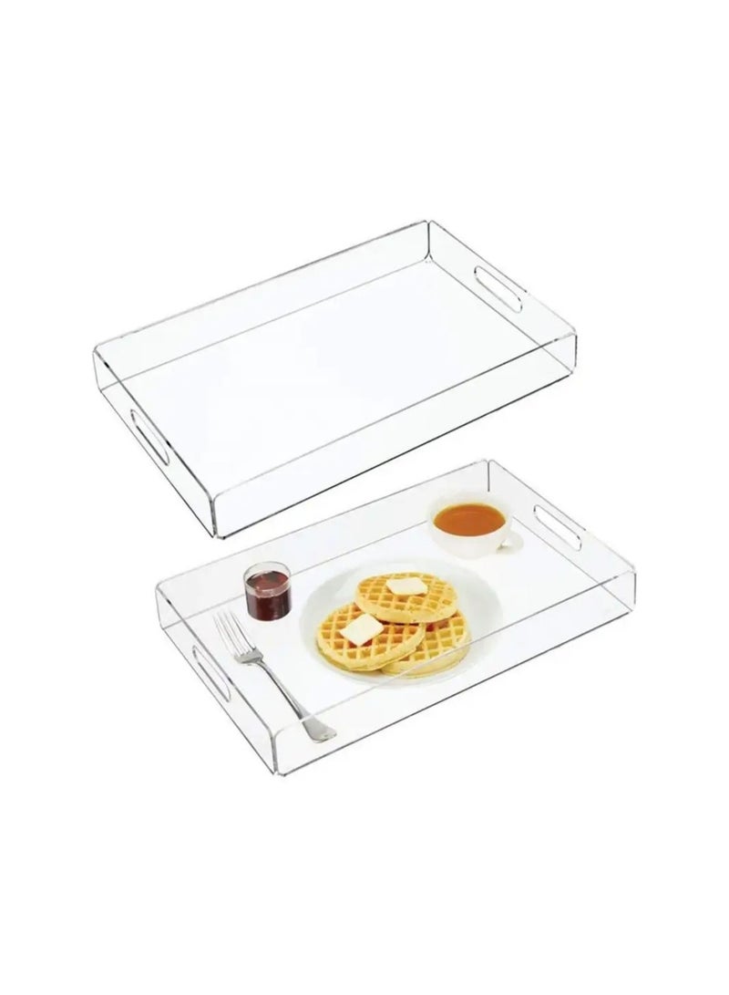 صينية اكريليك شفافة مع مقابض من قطعتين، صينية تقديم مزخرفة لطاولة القهوة، الشاي - Image 1