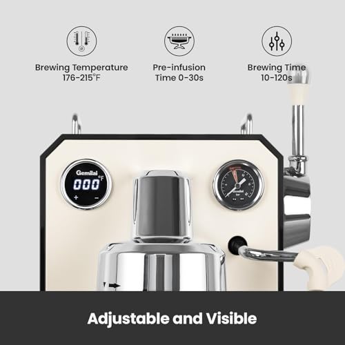 Gemilai Owl Espresso Machine, 15 Bar Professional Semi-Automatic Espresso Maker with Milk Frother Steam Wand, 57oz Removable Water Tank, Dual Display, for Cappuccino, Latte at home, G3006, Ivory White - Image 3