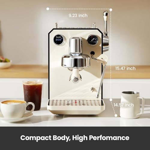 Gemilai Owl Espresso Machine, 15 Bar Professional Semi-Automatic Espresso Maker with Milk Frother Steam Wand, 57oz Removable Water Tank, Dual Display, for Cappuccino, Latte at home, G3006, Ivory White - Image 2