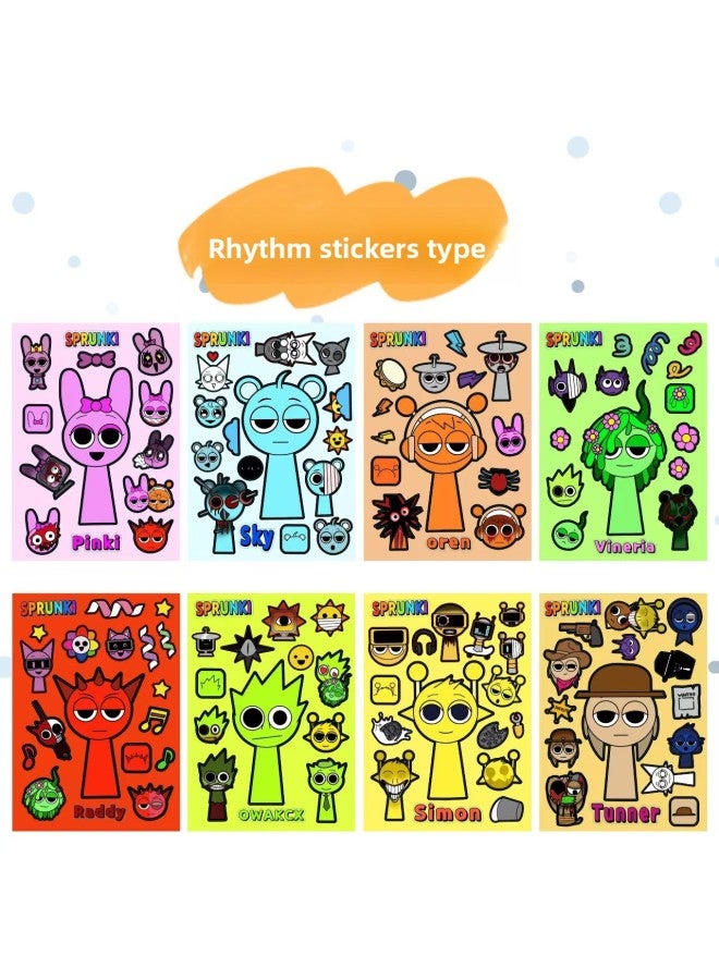Rhythm Box Cute Sticker Sprunki Game Surrounding Sticker Book Toy DIY Children's Educational Hand Account 