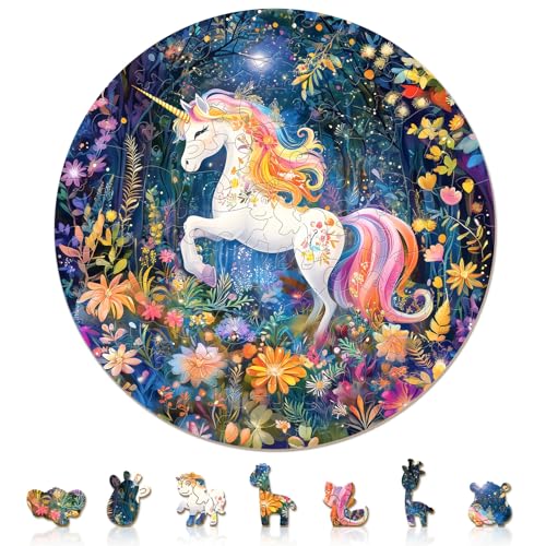 AEEKDOOK 50 Piece Puzzles for Kids Rainbow Unicorn Wooden Puzzles for Kids Ages 46 Kids Puzzle with Unique Animal Shapes Easter Puzzles Gift for Boys and Girls 114 114in - Image 1