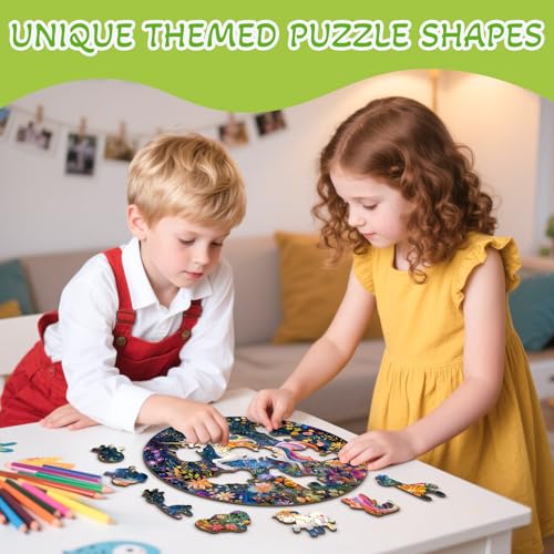AEEKDOOK 50 Piece Puzzles for Kids Rainbow Unicorn Wooden Puzzles for Kids Ages 46 Kids Puzzle with Unique Animal Shapes Easter Puzzles Gift for Boys and Girls 114 114in - Image 5