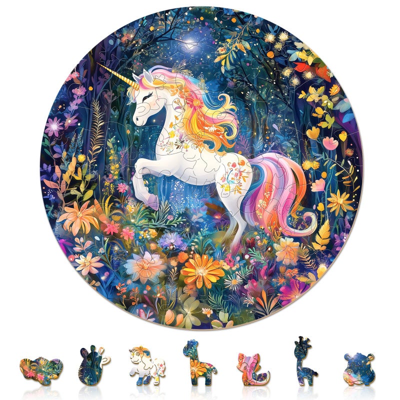 AEEKDOOK 50 Piece Puzzles for Kids Rainbow Unicorn Wooden Puzzles for Kids Ages 46 Kids Puzzle with Unique Animal Shapes Easter Puzzles Gift for Boys and Girls 114 114in - Image 3