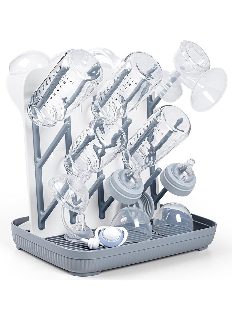 unikbebe Baby Bottle Dryer Rack with Water Tray, Large Vertical Bottle Holder, Countertop Rack for Toddler Bottles & Storage Box, Space-Saving Stand for Baby Bottles & Pump Parts, Non-Slip Bottom for Kitchen Countertop - Image 1