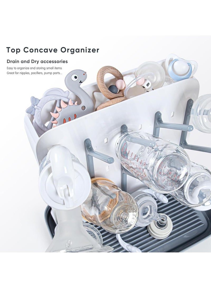 unikbebe Baby Bottle Dryer Rack with Water Tray, Large Vertical Bottle Holder, Countertop Rack for Toddler Bottles & Storage Box, Space-Saving Stand for Baby Bottles & Pump Parts, Non-Slip Bottom for Kitchen Countertop - Image 3
