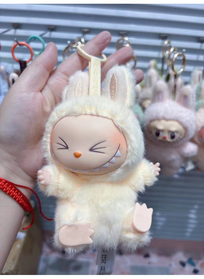 Generic Rab Cloth Second Generation Doll Sitting Vinyl Party Plush Macaron Cute Doll Hand Key Chain Batch-Color:Second Generation Labubu [sweet Silk]—yellow  - Image 1