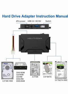 Y&D SATA/IDE to USB 3.0 Adapter, Hard Drive Adapter with 12V 2A Power Supply Support 6TB, Reader for Universal 2.5/3.5-Inch IDE and SATA External HDD/SSD  - Image 5