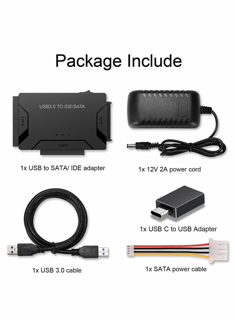 Y&D - SATA/IDE to USB 3.0 Adapter, Hard Drive Adapter with 12V 2A Power Supply Support 6TB, Reader for Universal 2.5/3.5-Inch IDE and SATA External HDD/SSD - Image 1