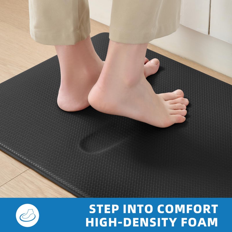StepAura Kitchen Mats for Floor 2 Piece - 17"x29"+17"x47" Anti Fatigue Mats for Kitchen Floor - Non Slip Cushioned Rugs for Standing - Black - Image 3