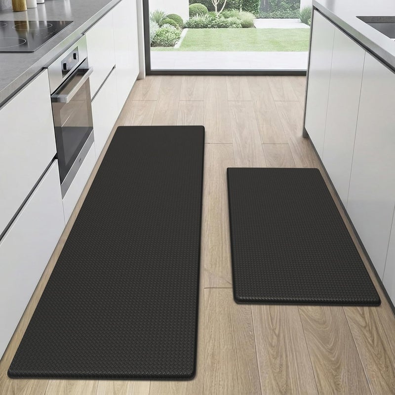 StepAura Kitchen Mats for Floor 2 Piece - 17"x29"+17"x47" Anti Fatigue Mats for Kitchen Floor - Non Slip Cushioned Rugs for Standing - Black - Image 1