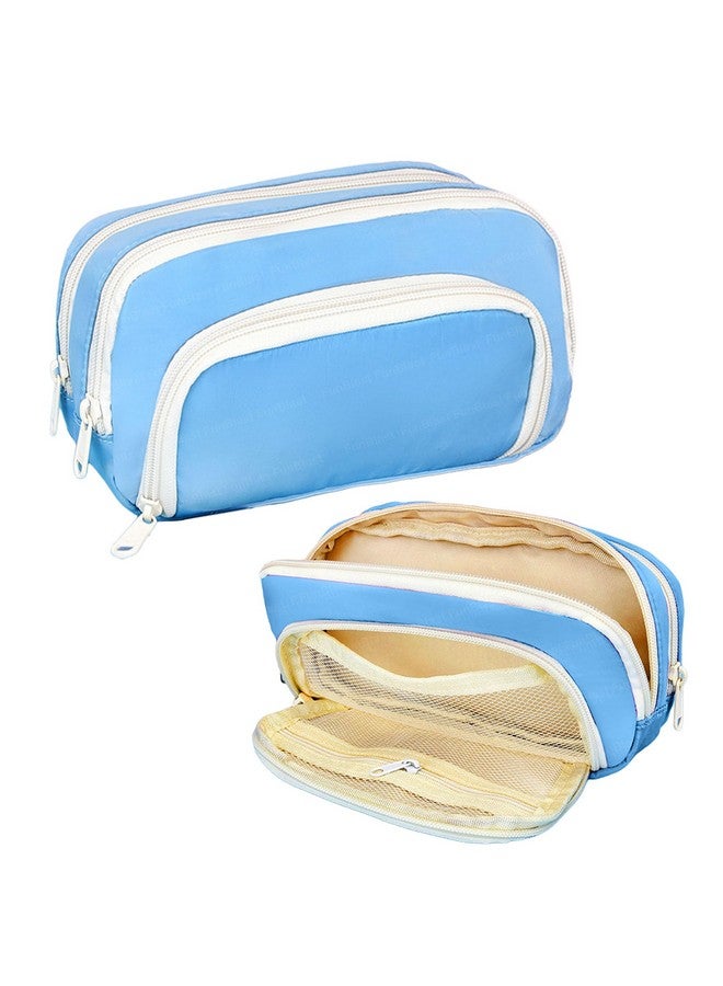 فنبلاست حافظة أقلام فن بلاست كبيرة السعة، متعددة الجيوب بسحاب مزدوج، حقيبة أقلام محمولة، حقيبة جمالية، حافظة أقلام كاواي، حقائب لطيفة للفتيات، حقيبة تنظيم أدوات مكتبية (زرقاء) - Image 1