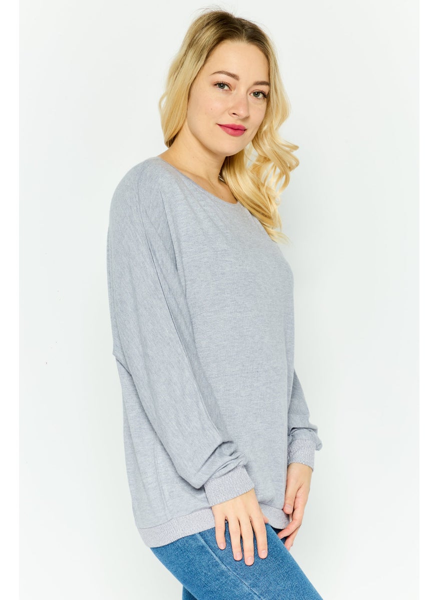TRIUMPH Women Round Neck Heather Sweater, Grey  - Image 2