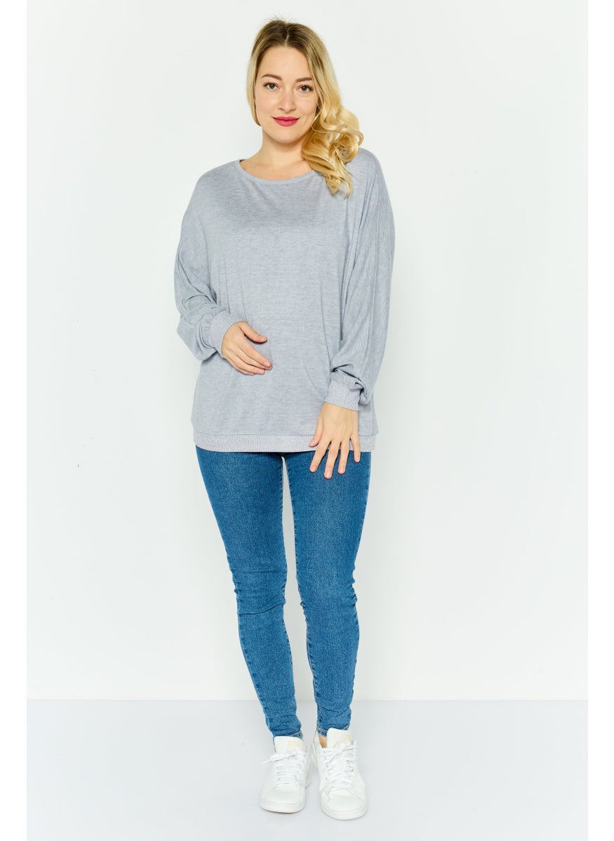 TRIUMPH Women Round Neck Heather Sweater, Grey  - Image 3