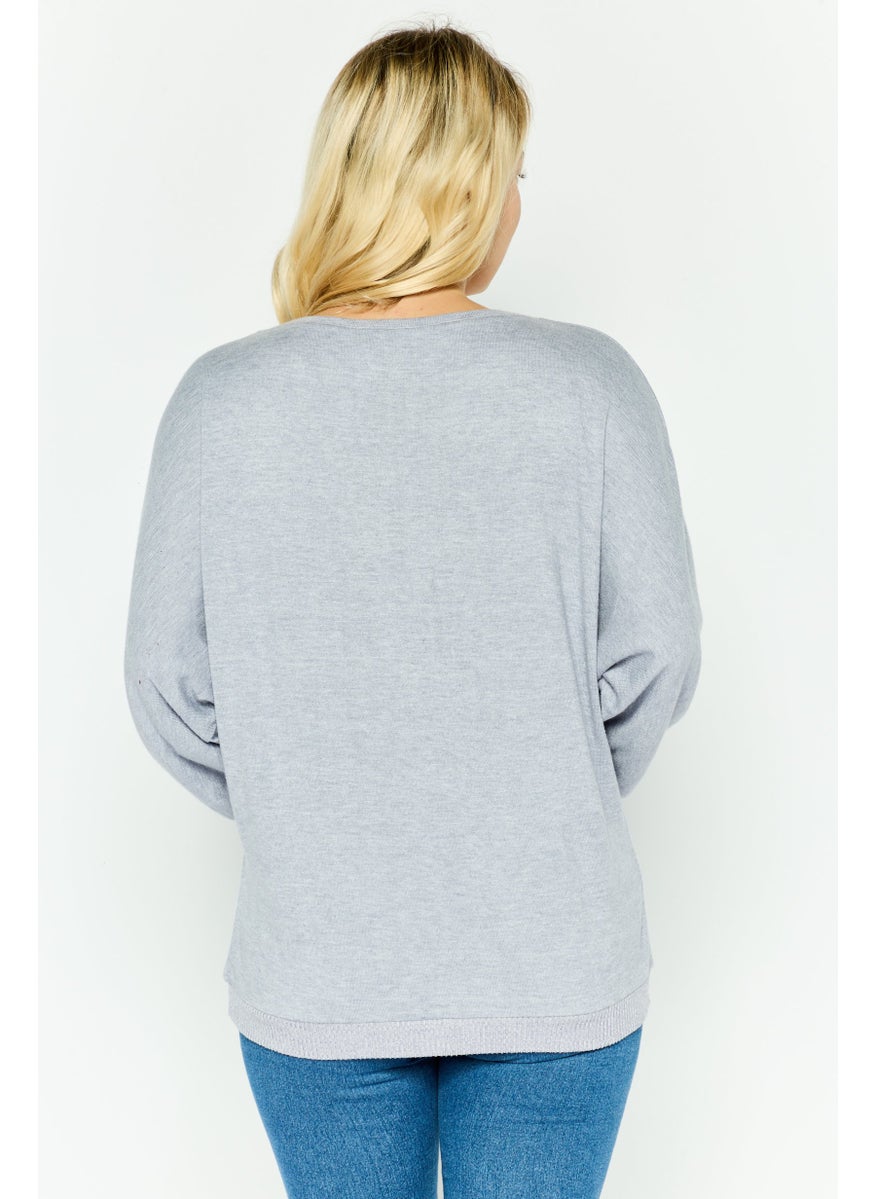 TRIUMPH Women Round Neck Heather Sweater, Grey  - Image 4