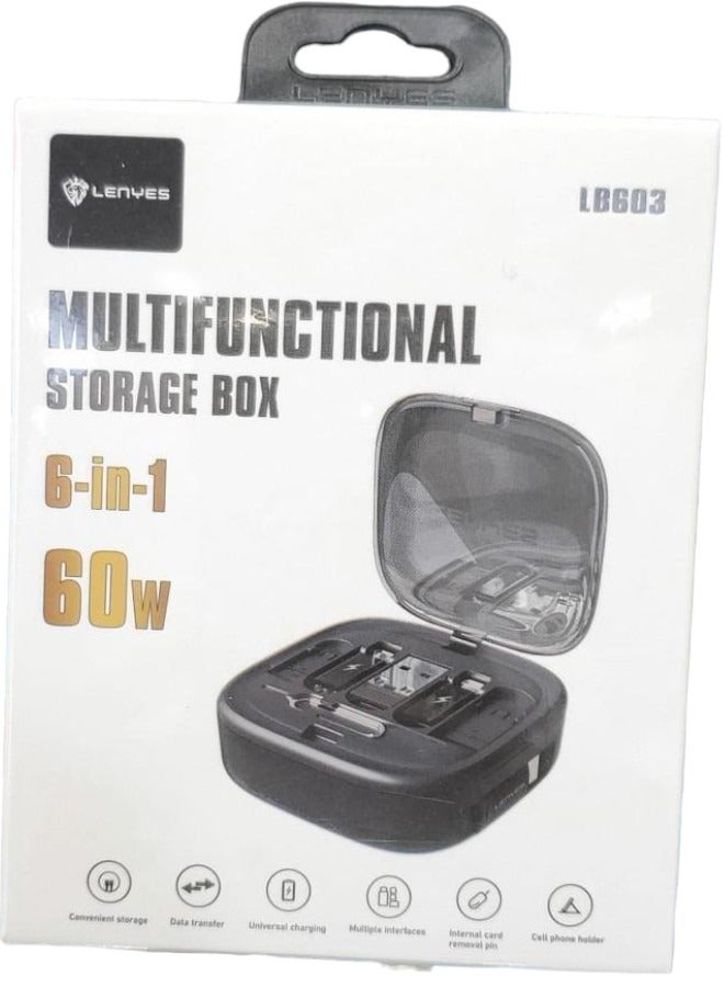 Lenyes 60W Multifunction Cable Box Fast Charging Data Conversion Head Universal Black - Image 3