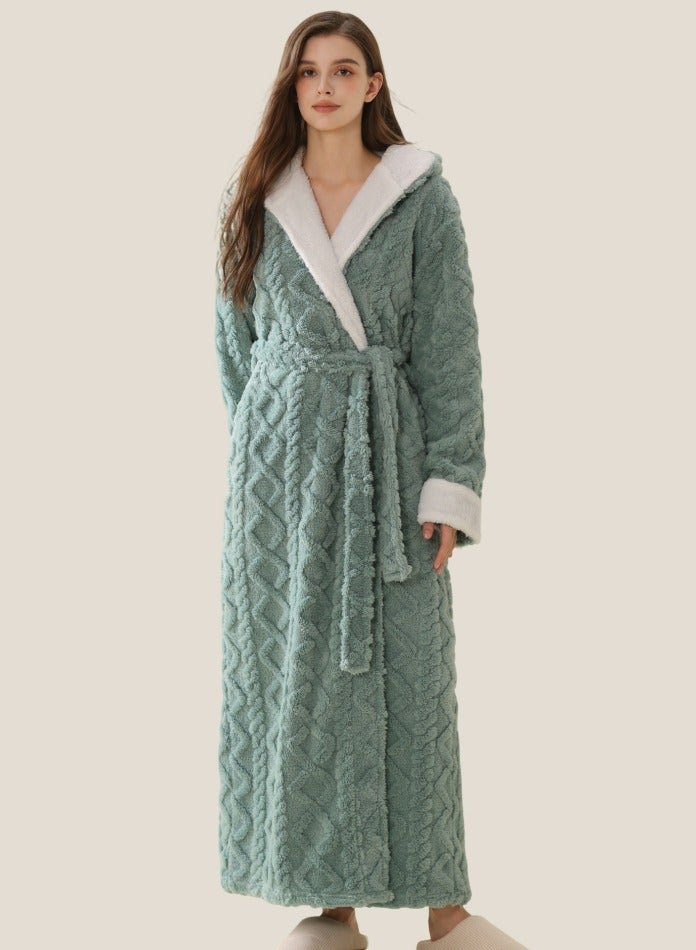 إسكدنيا جنس واحد الشتاء طويل سميكة مغطاة الشعاب المرجانية الصوف فستان ليلي الغبار الأخضر - Image 2