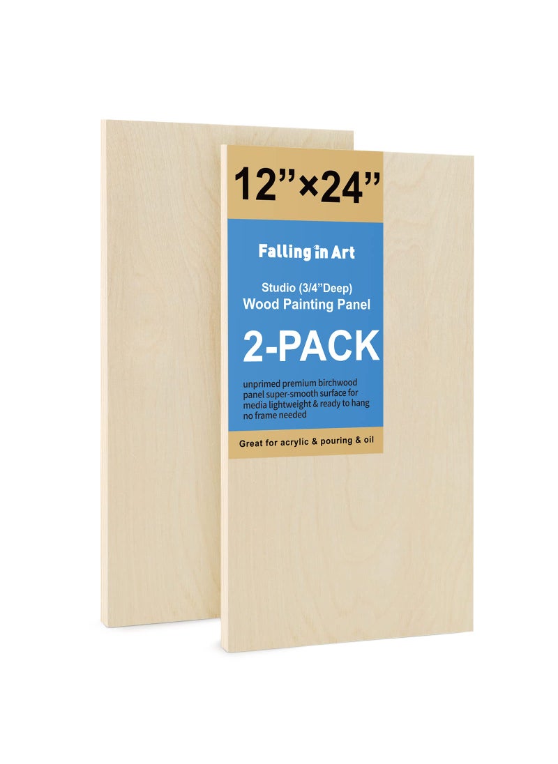 Falling In art Falling in Art Unfinished Birch Wood Panels Kit for Painting Wooden Canvas 2 Pack of 12x24 Studio 34 Deep Cradle Boards for Pouring Art Crafts Burning and More 