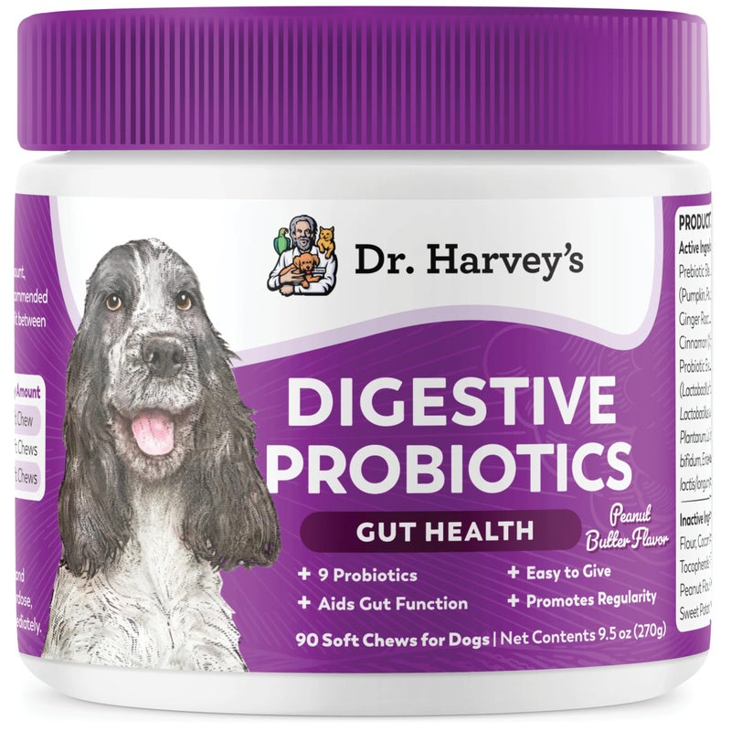 Dr. Harvey's Digestive Probiotic Soft Chews for Dogs, 9 Probiotics for Gut Health, Diarrhea and Bowel Support, Peanut Butter Flavor (90 Chews) - Image 1