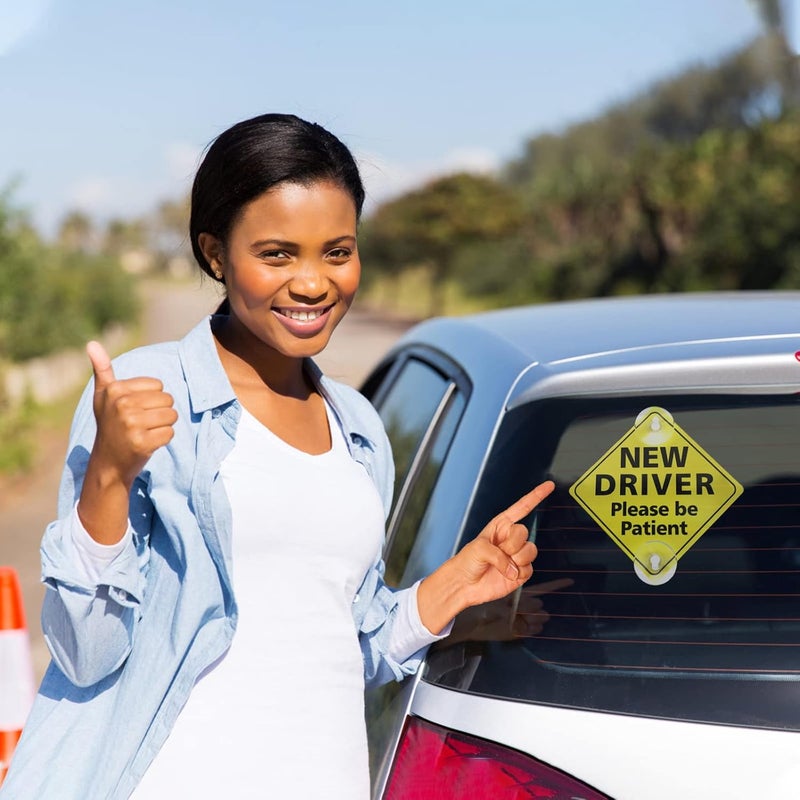 Cobee New Driver Sign, 2pcs Please Be Patient Car Window Signs with Suction Cups Car Vehicle Reflective Sticker Bumper Student Driver Sign Window Cling Beginner Rookie(Yellow) Repeated use trusted quality - Image 4