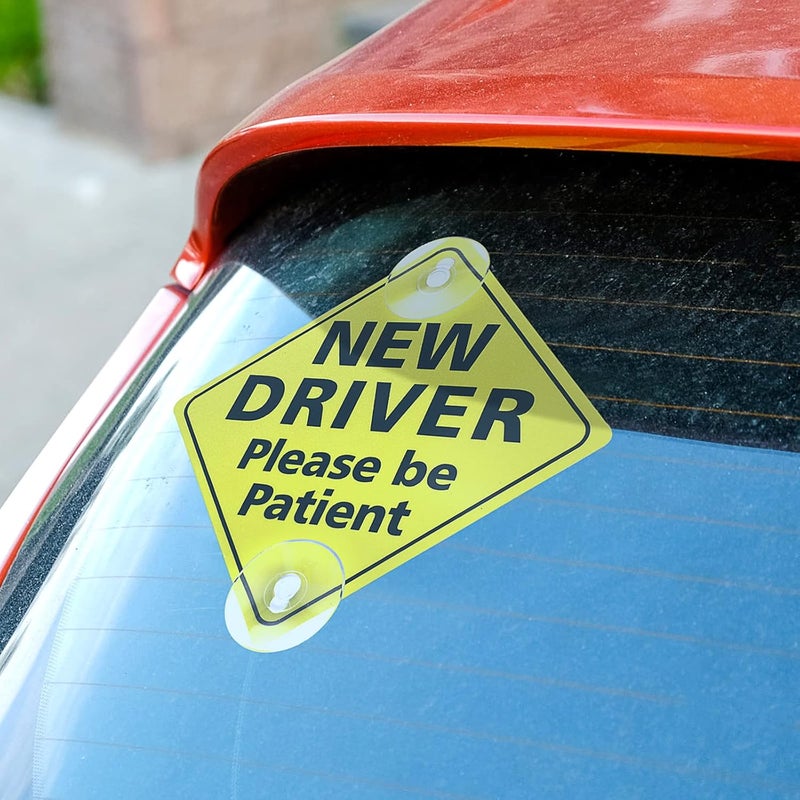 Cobee New Driver Sign, 2pcs Please Be Patient Car Window Signs with Suction Cups Car Vehicle Reflective Sticker Bumper Student Driver Sign Window Cling Beginner Rookie(Yellow) Repeated use trusted quality - Image 3
