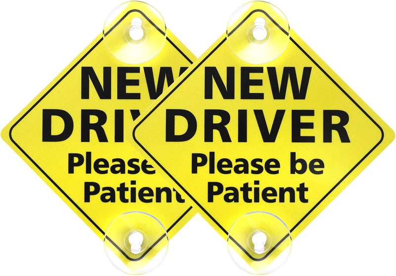 Cobee New Driver Sign, 2pcs Please Be Patient Car Window Signs with Suction Cups Car Vehicle Reflective Sticker Bumper Student Driver Sign Window Cling Beginner Rookie(Yellow) Repeated use trusted quality - Image 1