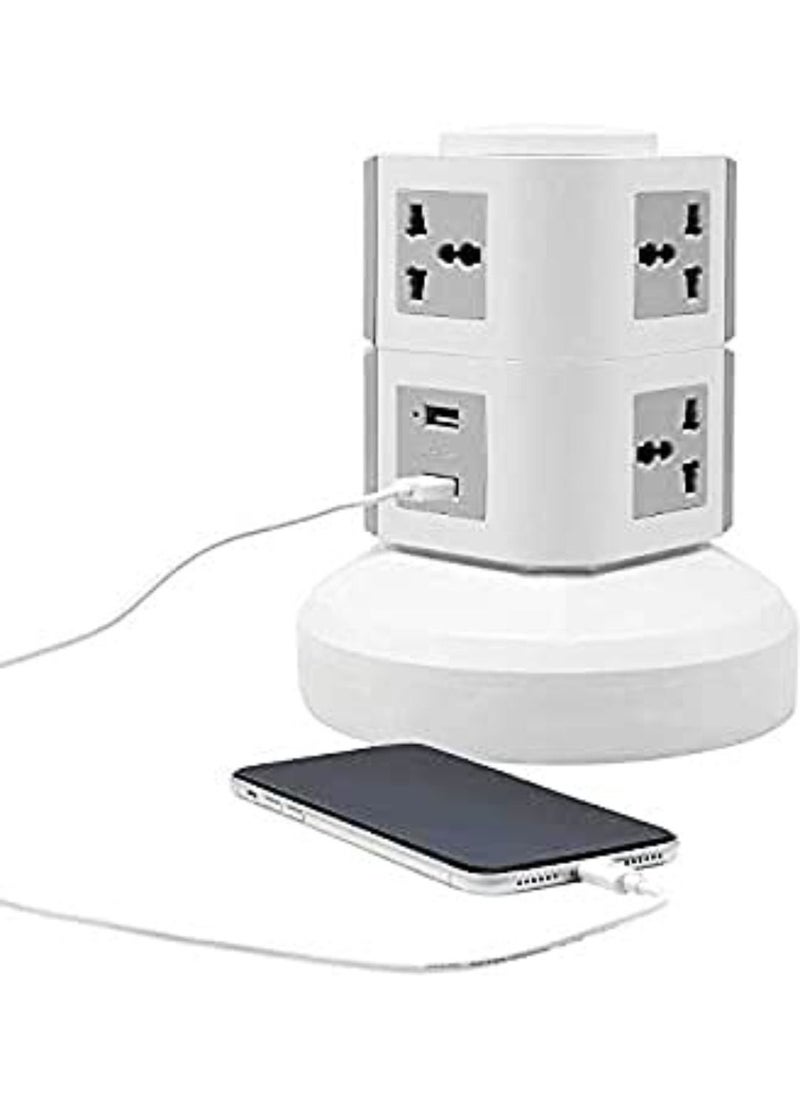 Mulugeta, 2 Layer Multi Power Plug Socket with USB Port, White