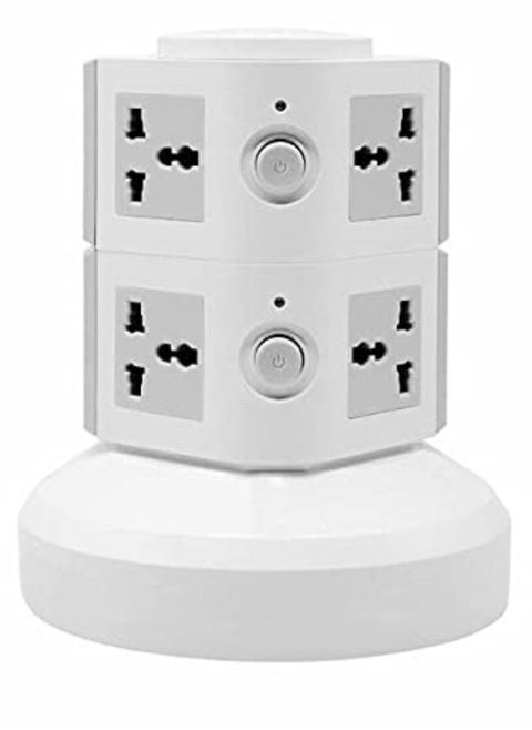 Mulugeta, 2 Layer Multi Power Plug Socket with USB Port, White