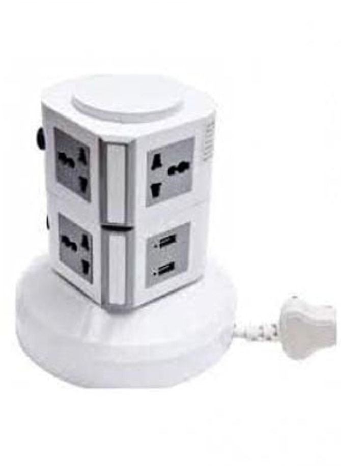 Mulugeta, 2 Layer Multi Power Plug Socket with USB Port, White