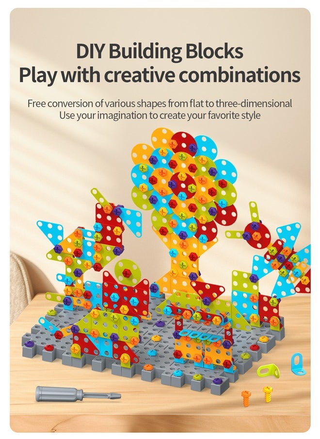 366 Pieces Kid Screw Building Block Table, STEM Toys 366 Pcs Set Building Blocks, Kids Activity Table, DIY Educational Construction Engineering Toys, Create and Design Game, Game Activities Center for Kids Ages 3-10 Years Old