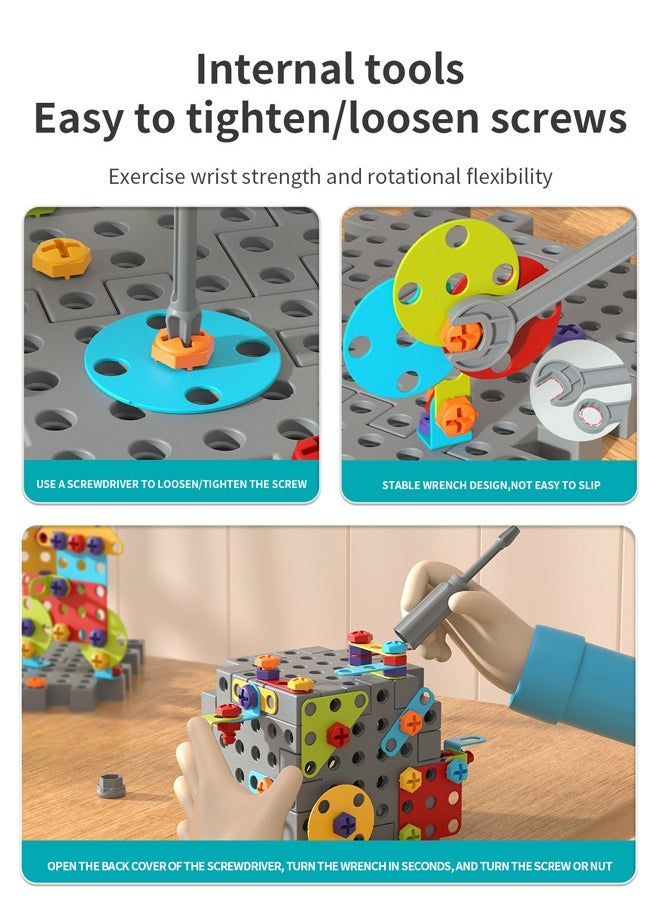 366 Pieces Kid Screw Building Block Table, STEM Toys 366 Pcs Set Building Blocks, Kids Activity Table, DIY Educational Construction Engineering Toys, Create and Design Game, Game Activities Center for Kids Ages 3-10 Years Old
