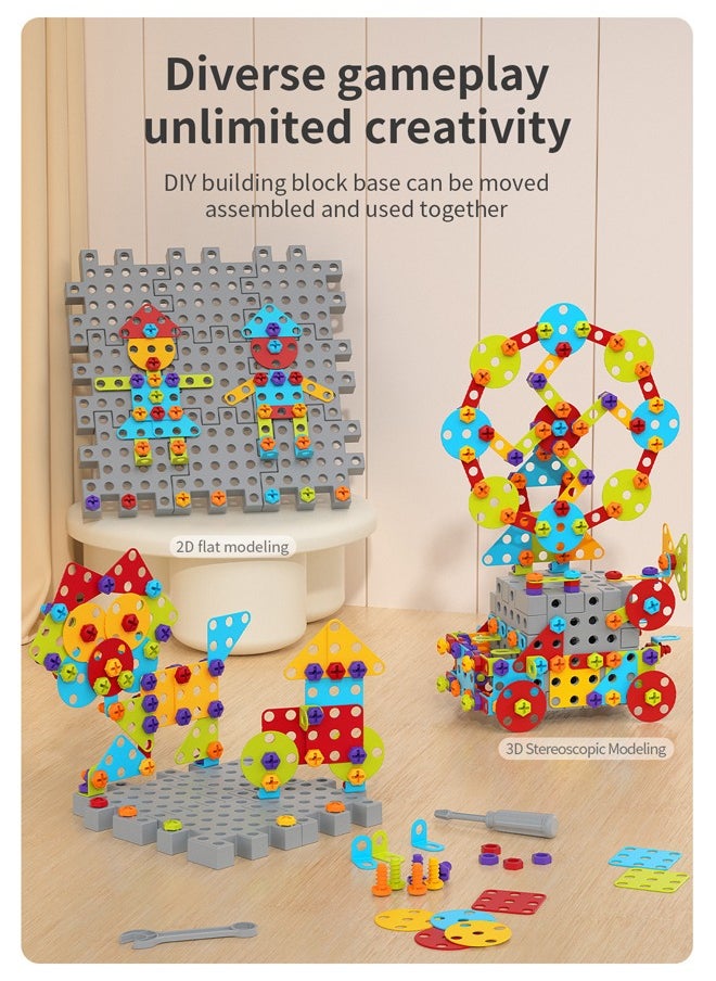 366 Pieces Kid Screw Building Block Table, STEM Toys 366 Pcs Set Building Blocks, Kids Activity Table, DIY Educational Construction Engineering Toys, Create and Design Game, Game Activities Center for Kids Ages 3-10 Years Old