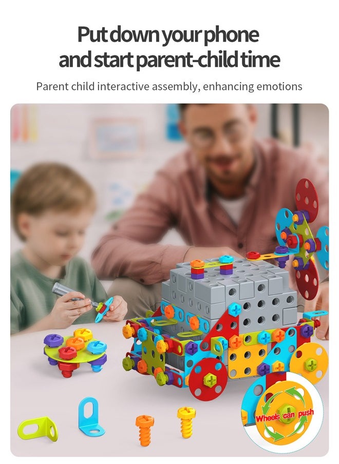 366 Pieces Kid Screw Building Block Table, STEM Toys 366 Pcs Set Building Blocks, Kids Activity Table, DIY Educational Construction Engineering Toys, Create and Design Game, Game Activities Center for Kids Ages 3-10 Years Old