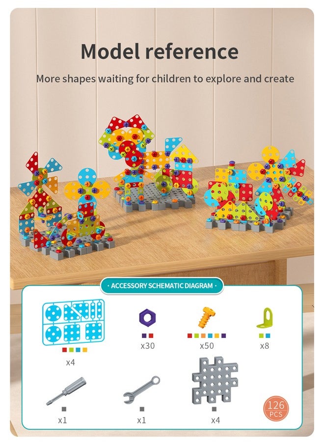 366 Pieces Kid Screw Building Block Table, STEM Toys 366 Pcs Set Building Blocks, Kids Activity Table, DIY Educational Construction Engineering Toys, Create and Design Game, Game Activities Center for Kids Ages 3-10 Years Old