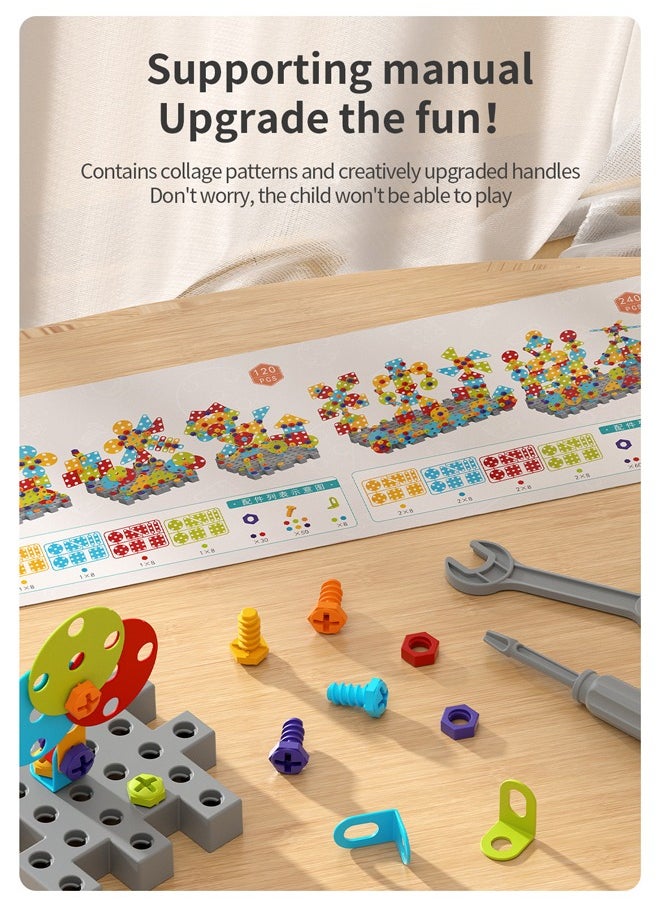 366 Pieces Kid Screw Building Block Table, STEM Toys 366 Pcs Set Building Blocks, Kids Activity Table, DIY Educational Construction Engineering Toys, Create and Design Game, Game Activities Center for Kids Ages 3-10 Years Old