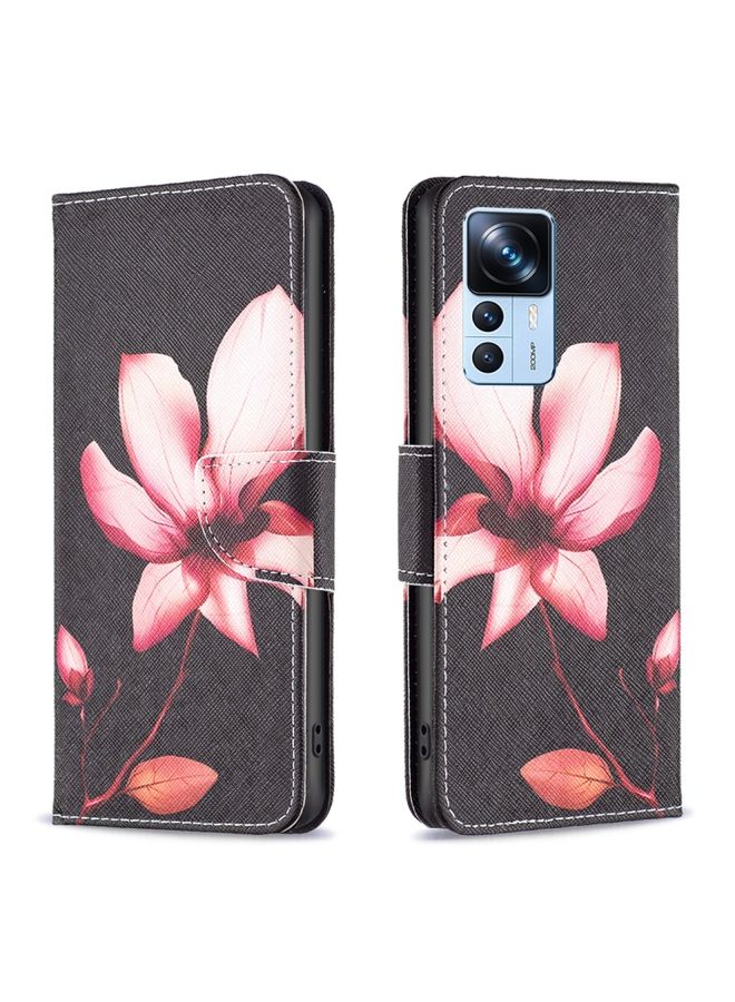 HuHa Case Cover For Xiaomi 12T / 12T Pro / Redmi K50 Ultra Colored Drawing Pattern Leather Phone Case Lotus 