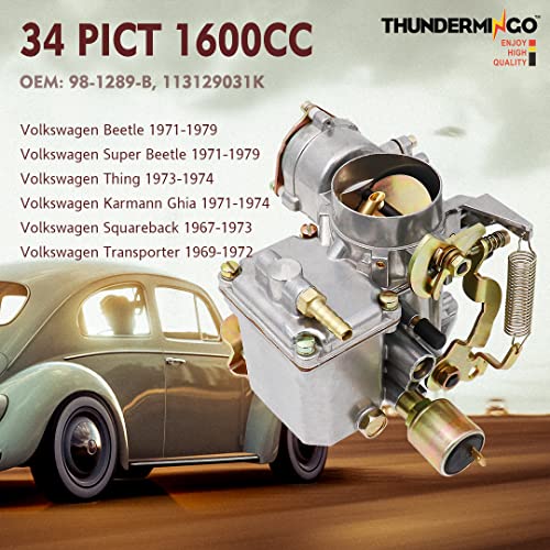 THUNDERMINGO 34 Pict-3 Carburetor For VW Beetles Super Beetles 1971-1979 Dual Port 1600cc Air Cooled Type 12V Engine Electric Choke Volkswagen Bug Bus Thing Karmann Ghia Squareback Transporter #113129031K - Image 4