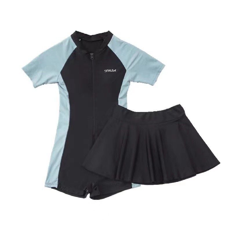 Two-Piece Swimsuit Split-Style Conservative Sports Style Student Slimming Belly-Covering Small Chest Push-Up Boxer Spring Swimsuit - Image 1