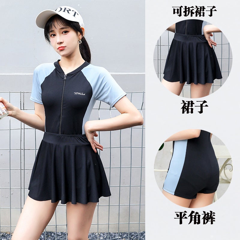 Two-Piece Swimsuit Split-Style Conservative Sports Style Student Slimming Belly-Covering Small Chest Push-Up Boxer Spring Swimsuit - Image 2
