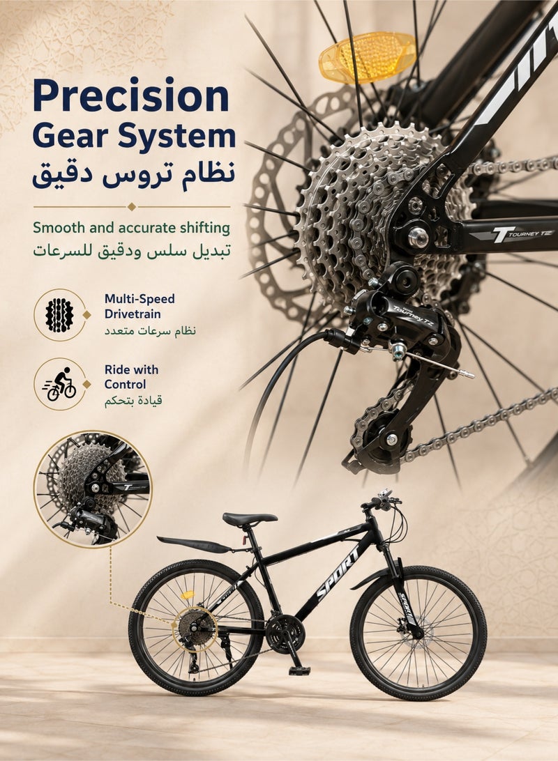 دنزوز دراجة جبلية 26 بوصة 21 سرعة دراجة MTB مع إطار فولاذي عالي الكربون وشوكة تعليق مزدوجة القرص للبالغين والشباب والرجال والنساء والدراجات - Image 3