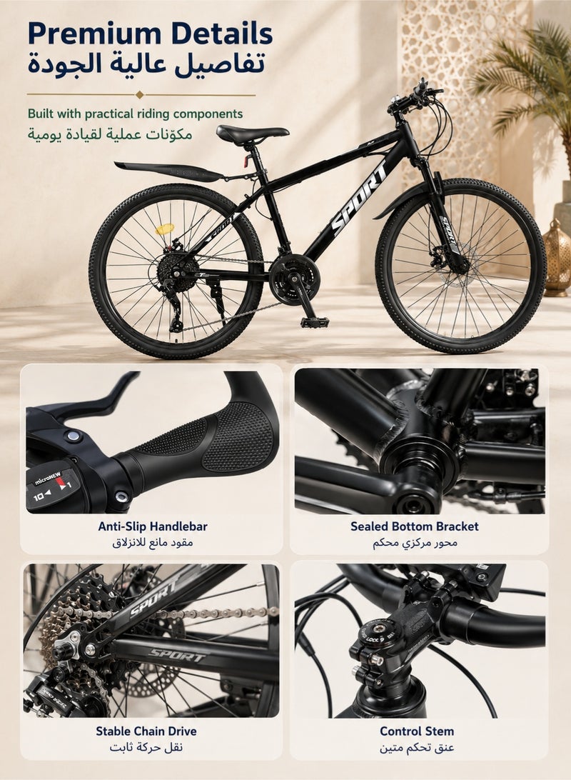 دنزوز دراجة جبلية 26 بوصة 21 سرعة دراجة MTB مع إطار فولاذي عالي الكربون وشوكة تعليق مزدوجة القرص للبالغين والشباب والرجال والنساء والدراجات - Image 5