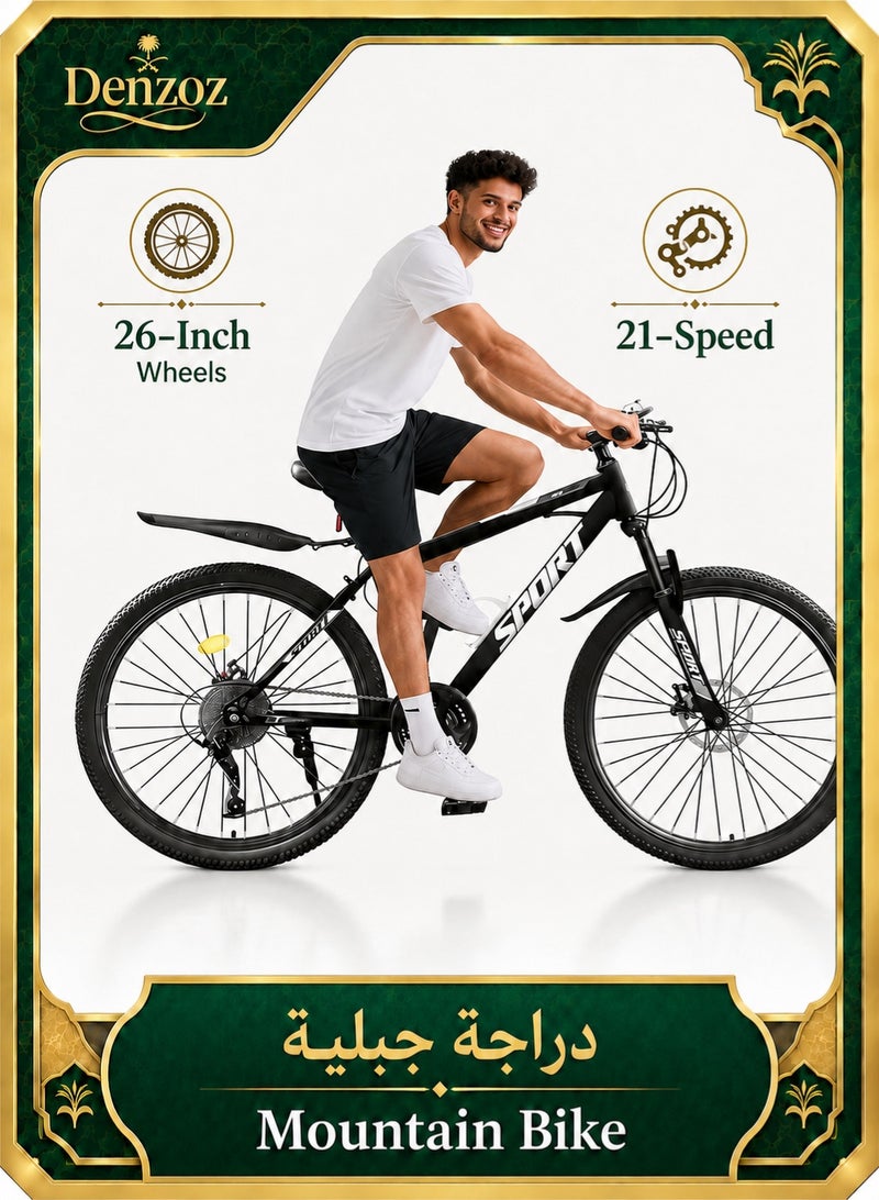 Denzoz 26Inch Mountain Bike 21 Speed MTB Bicycle with High Carbon Steel Frame Suspension Fork Dual-Disc Brake for Adult youth Men Womens Bikes - Image 1