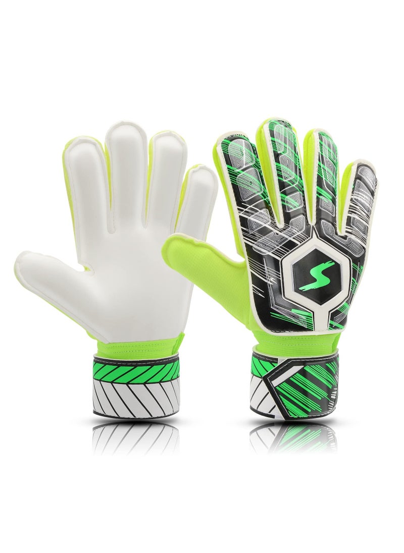 Captaintech Kids Football Gloves for Youth Soccer Goalkeeper Training with Strong Grip Palms, Durable Goalie Gear for Boys and Children in Green  - Image 1