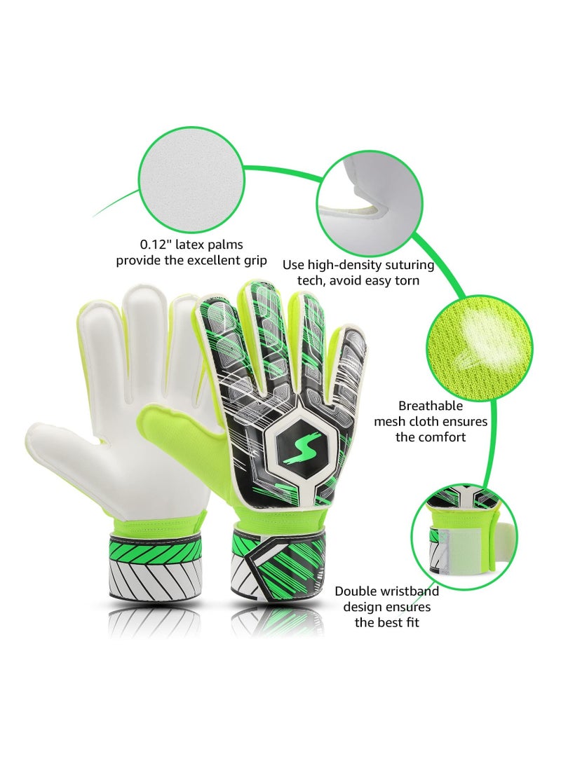 Captaintech Kids Football Gloves for Youth Soccer Goalkeeper Training with Strong Grip Palms, Durable Goalie Gear for Boys and Children in Green  - Image 4
