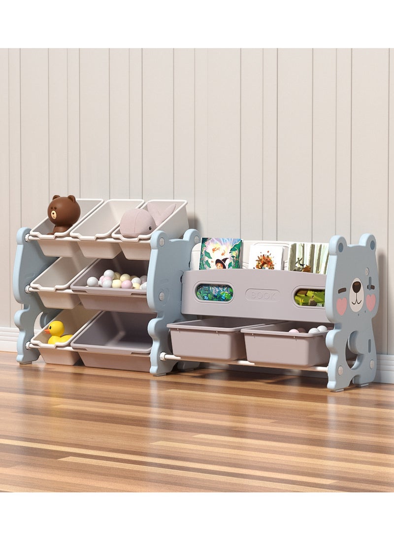 OLUDENIZ Multifunctional Children's Toy Storage Rack – 3-Tier Organizer with Book Shelf and Bins, Reinforced Plastic, Bear Design 